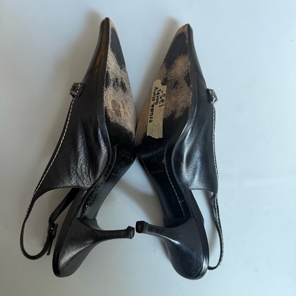 Prada VTG Y2K Tweed Leather Slingback Mid Heels Women’s 8 Black - Picture 4 of 9